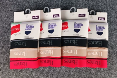 PACK DE 4 BIKINIS ACANALADOS HANES ORIGINALES PARA MUJER SUAVES Y ELÁSTICOS 3 POR PACK 2XL 9 Foto 1 de 4