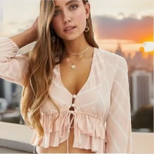 Blusa FREE PEOPLE Mujer Pequeña Rosa Blanca Rayas Samifrán Manga Globo Top - Imagen 1 de 10