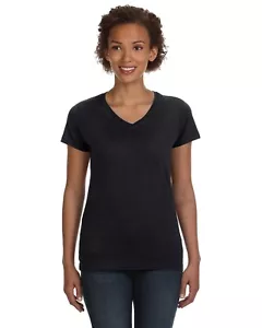 LAT Apparel 3507 Women's V-Neck Short Sleeve Fine Jersey Top Stylish T-Shirt - Picture 1 of 19