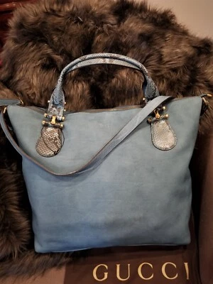 Gucci Blue Python & Suede  Large Tote Shoulder Bag           Pristine - Image 1 of 4
