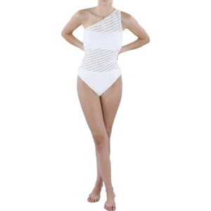 Lauren Ralph Lauren Ottoman Mesh One Shoulder One-Piece White Size 14 NWT - Picture 1 of 2