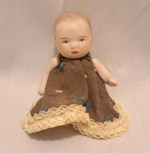 Porcelain Baby Doll Jointed Doll 5” Vintage With Original Clothes Painted Face - Picture 1 of 4