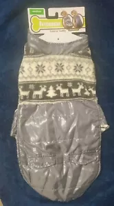 Fetchwear Reversible Quilted Fleece Jacket Coat Medium M Grey Reindeer Dog Puppy - Picture 1 of 6