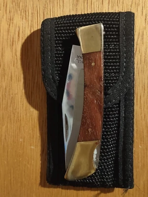 Cuchillo Lockblade Vintage 4" Mango Madera y Latón, NUEVO Funda Nylon Negro, Pakistán Foto 1 de 4