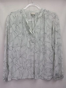 A new day White Leaf Pattern Long Sleeve Blouse Medium - Picture 1 of 6