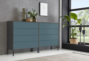 BMG Möbel Sideboard Mailand Set 1, grifflos, Metallfüßen, Anthrazit/ Petrol - Bild 1 von 1