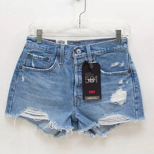 LEVIS Premium 501 High Rise Womens Shorts Sz 27 Waist 29 Frayed Distressed Big E - Picture 1 of 13