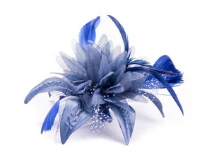 Ladies Navy Blue Feather Comb Fascinator Weddings Races Royal Ascot Hair Piece - Picture 1 of 3