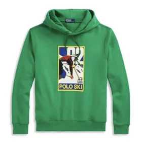 Polo Ralph Lauren Fleece Ski Skifahrer Alpin Berg SM grün Hoodie $ 168 UVP NEU MIT ETIKETT - Bild 1 von 9