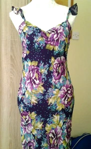 MONSOON Purple Floral Viscose Lined Frilled Straps and Hem Beaded Dress Size 10 - Picture 1 of 13