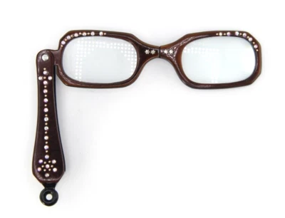 Vintage 1950s Lorgnette Opera Reading Glasses Foldable Lucite AB Rhinestones - Image 1 of 4