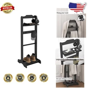 Premium Black Wooden Valet Stand with Multi-Function Tray - Space Saver Solution - Picture 1 of 10