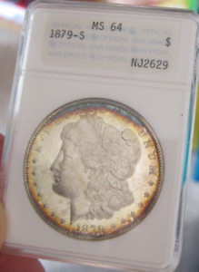 1879 S Morgan Silver Dollar Old ANA holder MS 64 Colorful Peripheral toning 4461