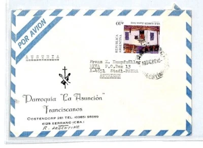 ARGENTINA Cover 1988 FRANCISCAN Missionary Air Mail MIVA Austria VEHICLES CM297 - Image 1 of 4