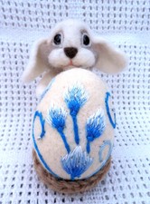 Pysanky Pysanka Easter Egg Needle Felted Gift Merino Wool Hare Rabbit Bunny OOAK