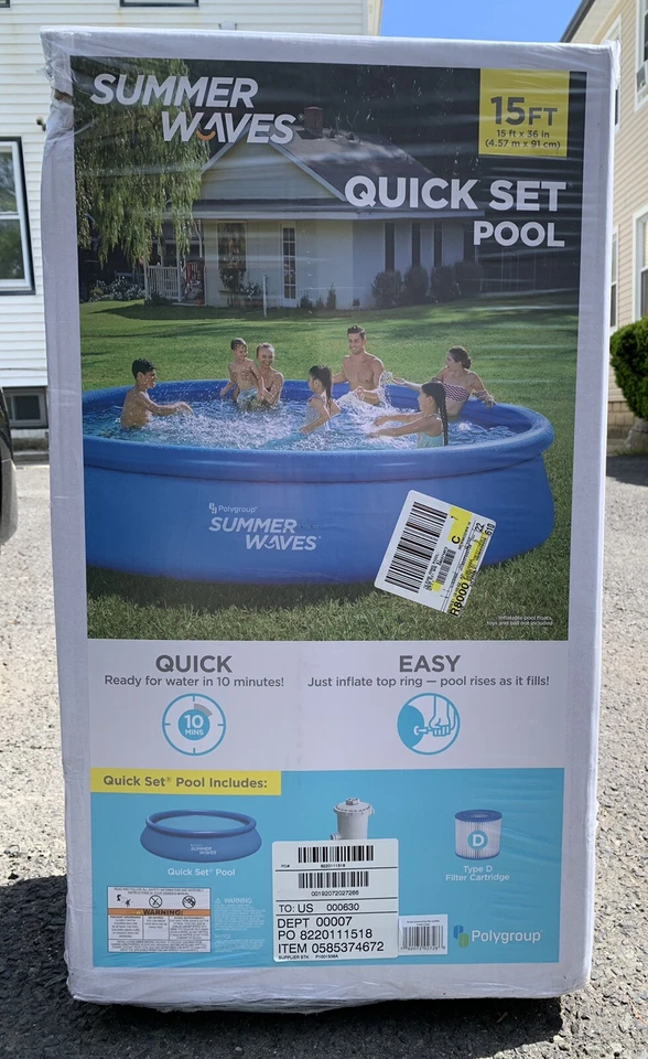 Summer Waves 10 FT X 36in Quick Set Inflatable Above Ground Swimming Pool Pump