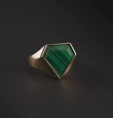 ANILLO MALAQUITA NATURAL ANILLO CORTE DIAMANTE PLATA 925 ANILLO PARA HOMBRE ANILLO CHAPADO EN ORO Foto 1 de 4