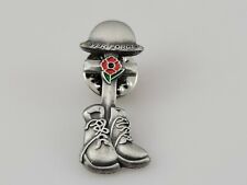 Veterans Never Forget Soldier Helmet Boots Cross with Red Poppy Silver Tone Pin