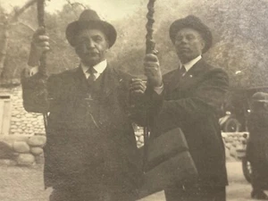 (AmB) FOUND PHOTO Photograph 2 Swinging Old Distinguished Men Rope Swing Early - Picture 1 of 4