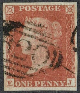 1841 1d Red-Brown Pl 172 EJ 4m Large Margins Very Fine Used Cat. £60.00 - Picture 1 of 1