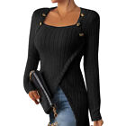 Ladies Ribbed Square Neck Tops Blouse Shirt Long Sleeve Women Casual Slim Shirt