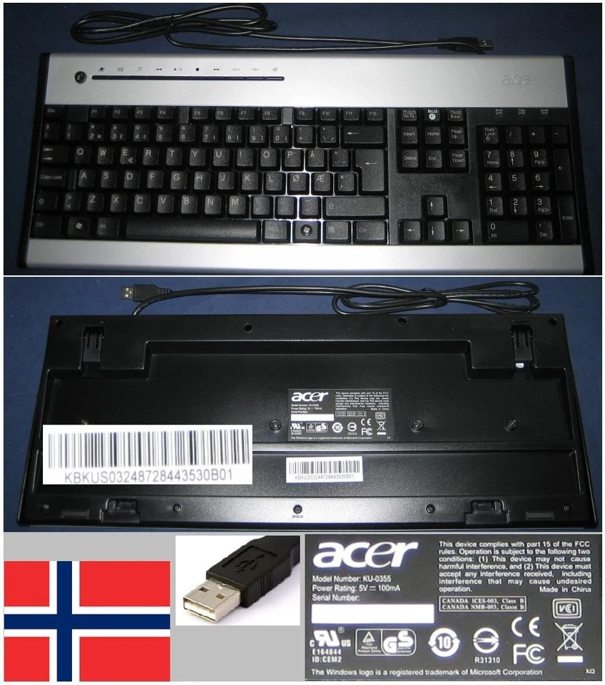 Tastiera qwerty No Norvegese Acer KU-0355 KB.KUS03.248 KBKUS03248 Porta USB - Immagine 1 di 1