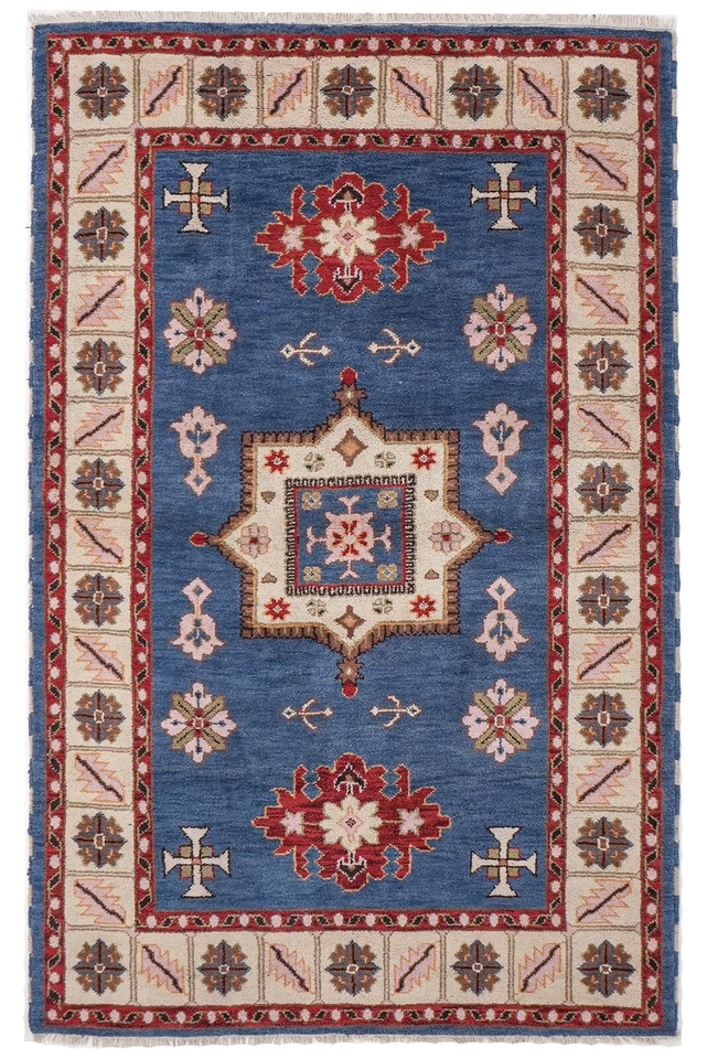 Alfombra afgana anudada a mano de lana y seda oriental agua blanca BBH Homes BAF0110 Foto 1 de 1