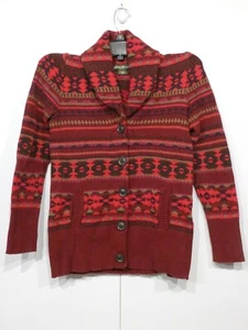Eddie Bauer Womens Size XS Red Aztec Pattern Cardigan Sweater High Collar - Picture 1 of 8