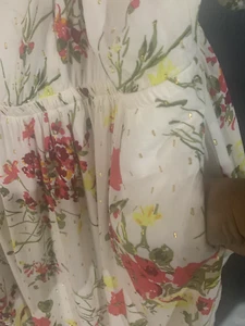Lane Bryant Dress Ivory Floral Lined Gypsy Shirred Back Sz 20 Pocket Convertible - Picture 1 of 11
