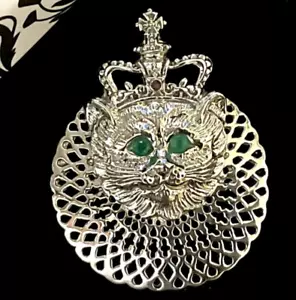 Sterling Silver Emerald Ruby Royal Tudor Crown Cat Queen King Brooch Lapel Pin - Picture 1 of 4