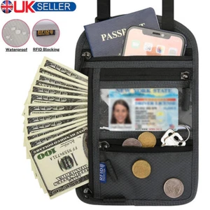RFID Blocking Travel Body Wallet Passport Holder Neck Shoulder Document Bag Case - Picture 1 of 18