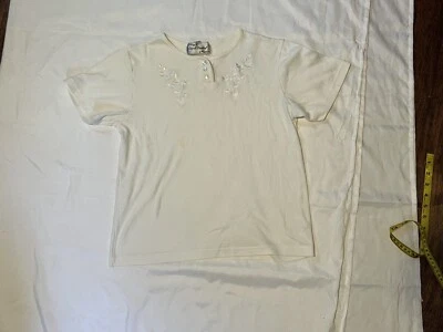 复古 Sarah Bentley 女式衬衫白色针织短袖 S 码 — 第 1/4 张图片