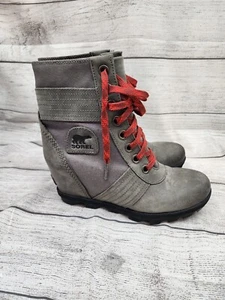 Sorel Lexie Wedge Boots Womens Size 8 Quarry Gray Leather - Picture 1 of 10