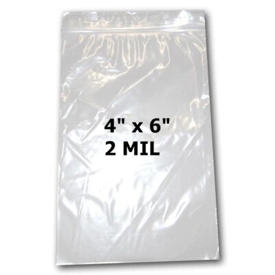 4" x 6" Resealable Clear Poly Bags Reclosable Zipper Lock Bags 2 mil - Image 1 of 2