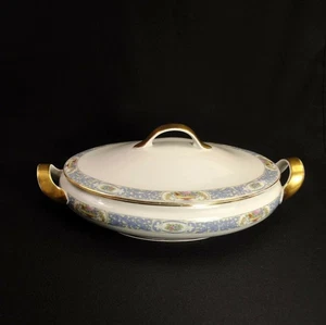 Bavaria Hutschenreuther Oval Covered Vegetable Bowl Amherst Blue Gold 1925-1939 - Picture 1 of 12