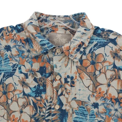 Camisa Hawaiana Floral MARGARITAVILLE Azul Naranja Seda Mezcla de Lino Para Hombre MEDIANA Foto 1 de 4