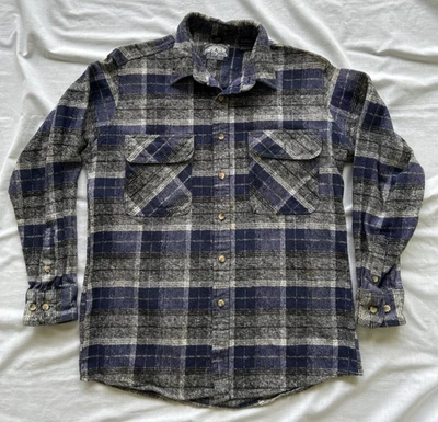 ElkMont Eagle Crest Shirt Jacket Woven Men's Large Long Sleeve Blue Gray Plaid - Image 1 of 4