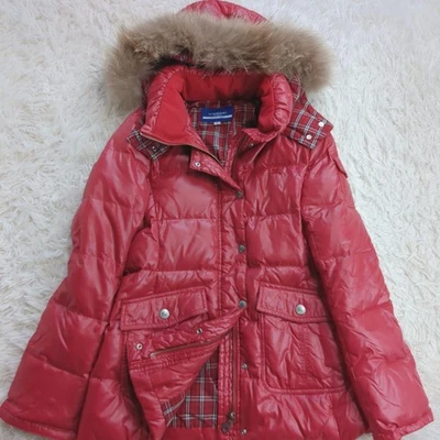 BURBERRY BLUE LABEL Down Jacket Raccoon Fur Hood Red Nylon 80% Down 38 M - Image 1 of 4