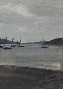 ACEO original Painting Boats at Windermere Lake District Artwork - Picture 1 of 3