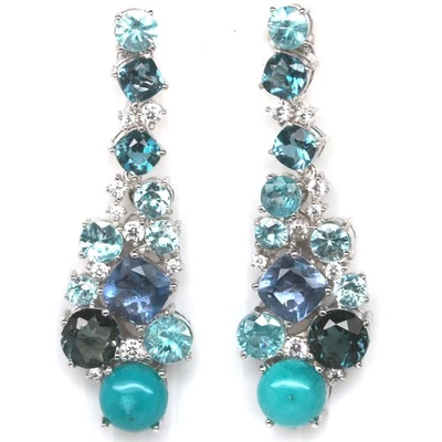 Hecho a mano tailandés 8 mm. Pendientes azul turquesa, fluorita, topacio y circón Foto 1 de 4