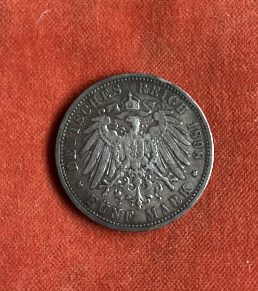Silbermünze 5 Mark Dt.Reich 1898 Wilhelm II Deutscher Kaiser, König von Preussen - Bild 1 von 3