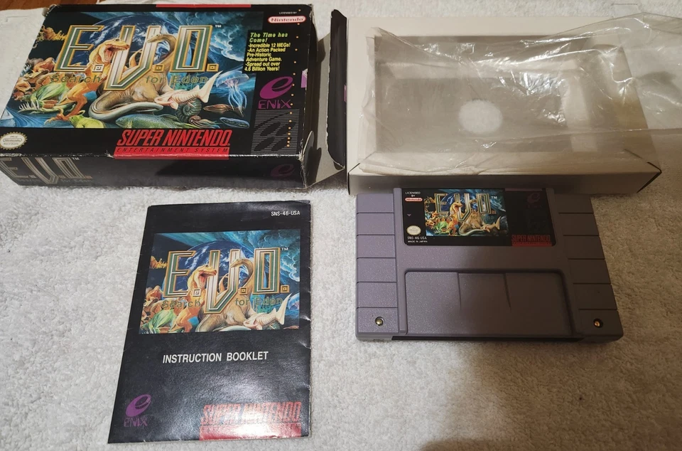 EVO The Search for Eden SNES Super Nintendo CIB HTF VTG Authentic w/ Manual - Image 1 of 4
