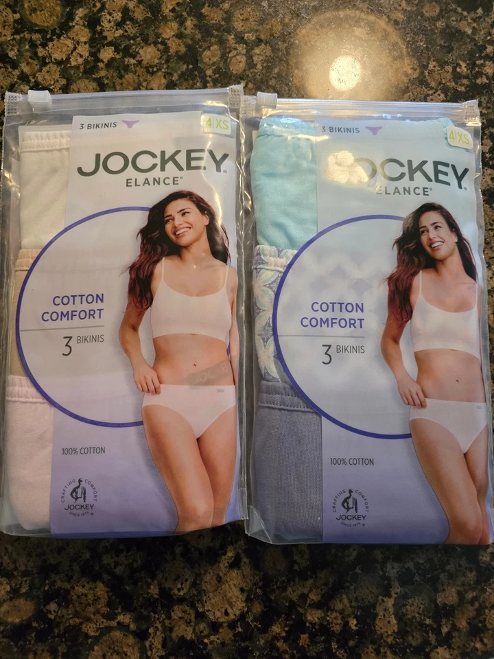 Jockey Elance Bikini Underwear Panty Sz 4 XS Cotton Comfort  100%  2  3-Packs - Image 1 of 4
