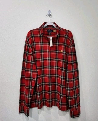 Polo Ralph Lauren Men’s Estate Rib Double Knit Plaid Pullover 1/4 Zip Size XL - Image 1 of 4