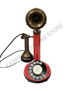 Retro Red Candlestick Telephone – Vintage Rotary Dial Working Decorative Phone . - Picture 1 of 14