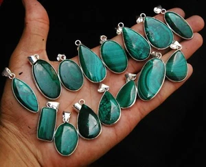 Natural Lot Malaquita Gemstone 925 Silver Plated Necklace Bezel Pendants Jewelry - Imagen 1 de 5