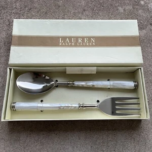 Ralph Lauren 2 Piece Salad Serving Set Spoon Fork Mother Of Pearl Silverware - Picture 1 of 6