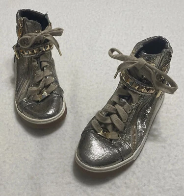 Michael Kors Sneakers Womens 6.5 Gold High Top Buckle Zip Up Shiny Athletic Shoe - Image 1 of 4