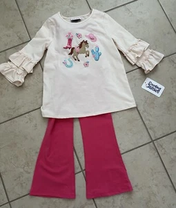 Girl Size 10 Counting Daisies Pink Flare Bottoms Cowgirl Long Sleeve Top NWT - Picture 1 of 5