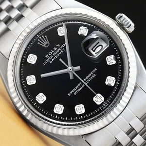 Da Uomo Rolex Datejust 18K Oro Bianco & Acciaio Inox Black Diamond Dial Orologio - Foto 1 di 8